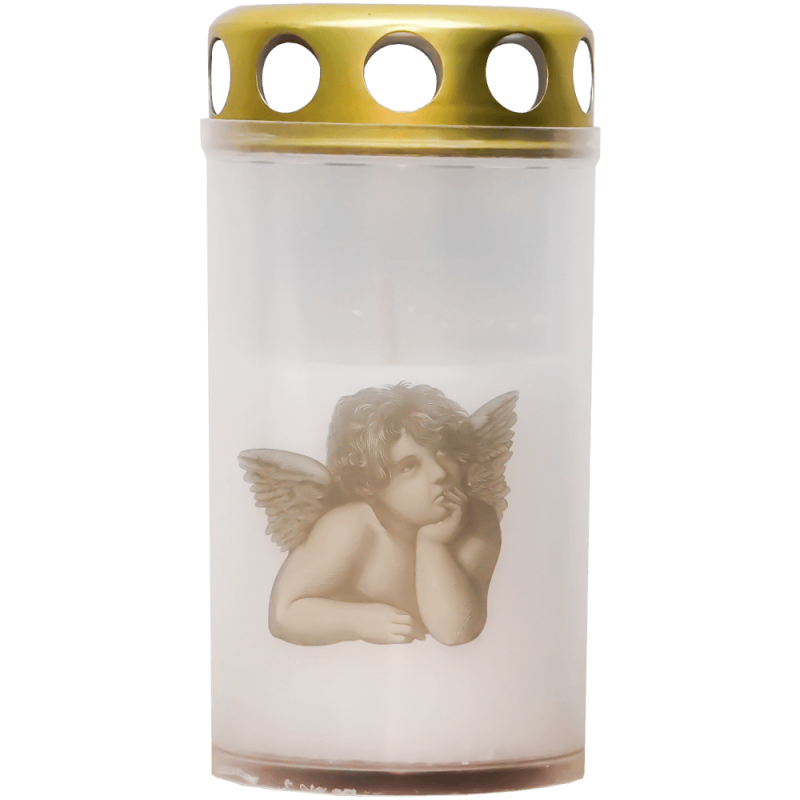 Set 20 candele albe 25 ore cu capac metalic pentru cimitir model ingeras 100 g Zniczplast